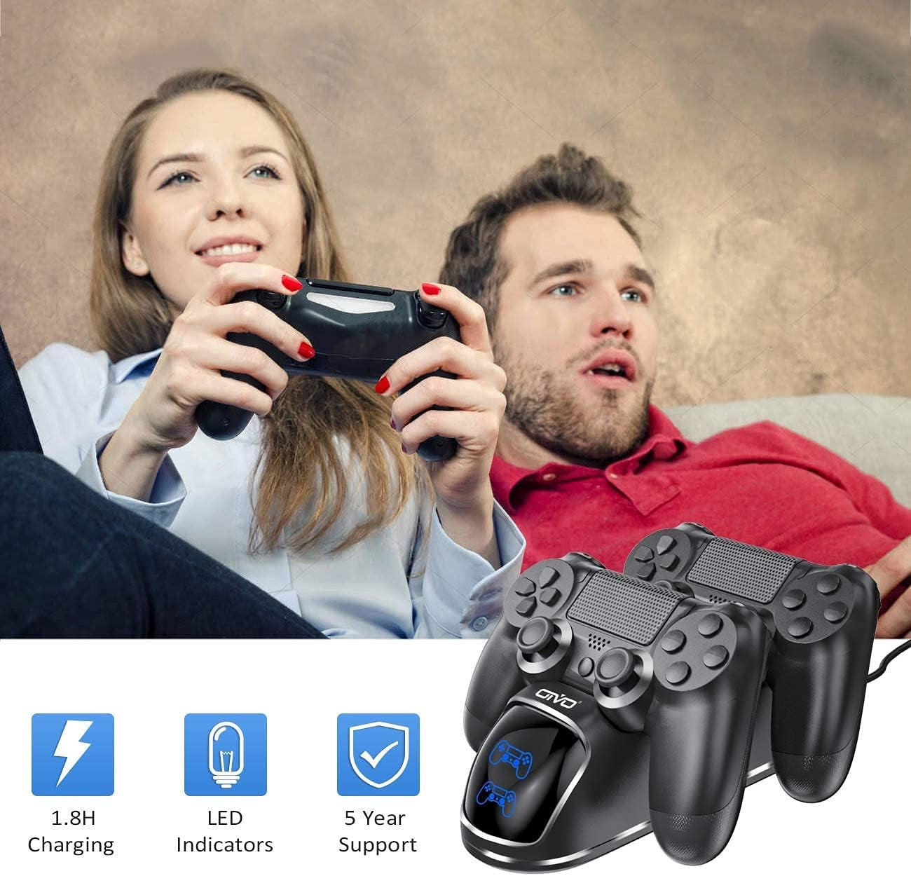 PS4 Controller Charger Dock Station, 1.8Hrs PS4 Controller Charging Dock, Charging Station Replacement for Playstation 4 Dualshock 4 Charger