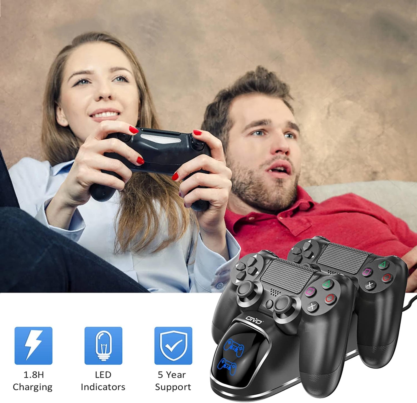 PS4 Controller Charger Dock Station,  1.8Hrs PS4 Controller Charging Dock, Charging Station Replacement for Playstation 4 Dualshock 4 Charger